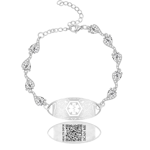 Vivaday Notfall-Medizin-ID, atemberaubendes Zirkon-Armband | Personalisierter medizinischer Alarmschmuck, individuell mit Gravur | Antiallergen | Verstellbare Damenarmbänder YA5726 von Vivaday