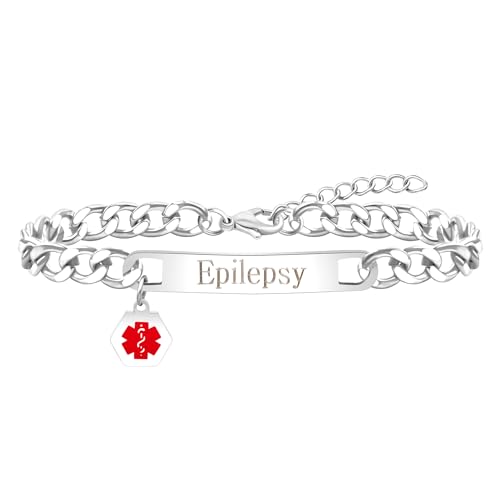 Vivaday Notfallmedizin Armbänder, Epilepsie Armband wasserdicht, modisches kubanisches Kettenarmband für Männer und Frauen, 7.5"+2" verlängerter Notfallmedizinisches Alarmjuwel, Edelstahl YA5169 Vivaday Notfallmedizin Armbänder, Epilepsie Armband wasserdicht, modisches kubanisches Kettenarmband für Männer und Frauen, 7.5"+2" verlängerter Notfallmedizinisches Alarmjuwel, Edelstahl YA5169 von Vivaday