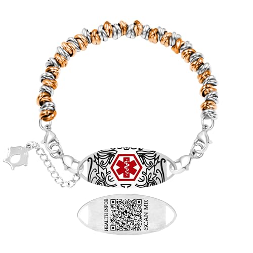 Vivaday Reise-Notfall-ID-Armband | Medizinisches Armband mit farbigem Pop-Ring | Individuell gravierte Notfallsymbol-Armbänder | Für Frauen mit empfindlicher Haut YA5541 von Vivaday