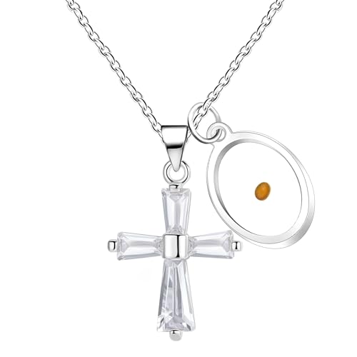 Vivaday Schicke Halskette mit elegantem Senfkorn-Kreuz aus Zirkonia | Religiöse Halsketten mit ermutigenden Worten aus Matthäus 17:20 | Personalisierung mit Schmuck YA938 von Vivaday