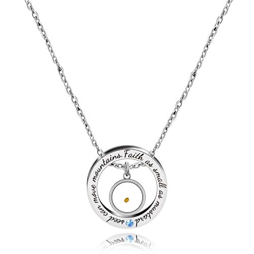 Vivaday Senfkorn-Halskette für Damen – Christlicher Glaubensschmuck mit „Glaube so klein wie ein Senfkorn kann Berge versetzen“ graviertem Rundanhänger für Mama Ehefrau Weihnachten Geburtstag von Vivaday
