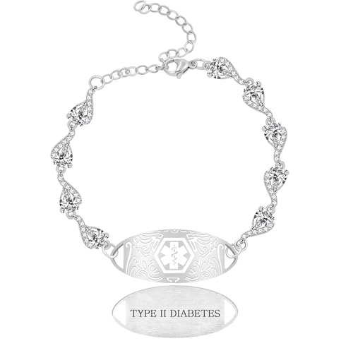 Vivaday Stilvolles medizinisches ID-Armband mit Zirkonia | Anpassbarer Notfall-ID-Schmuck | Hautfreundliche und modische verstellbare Damenarmbänder | Bergsteigen-Anti-Verlust-Armband YA5726 von Vivaday