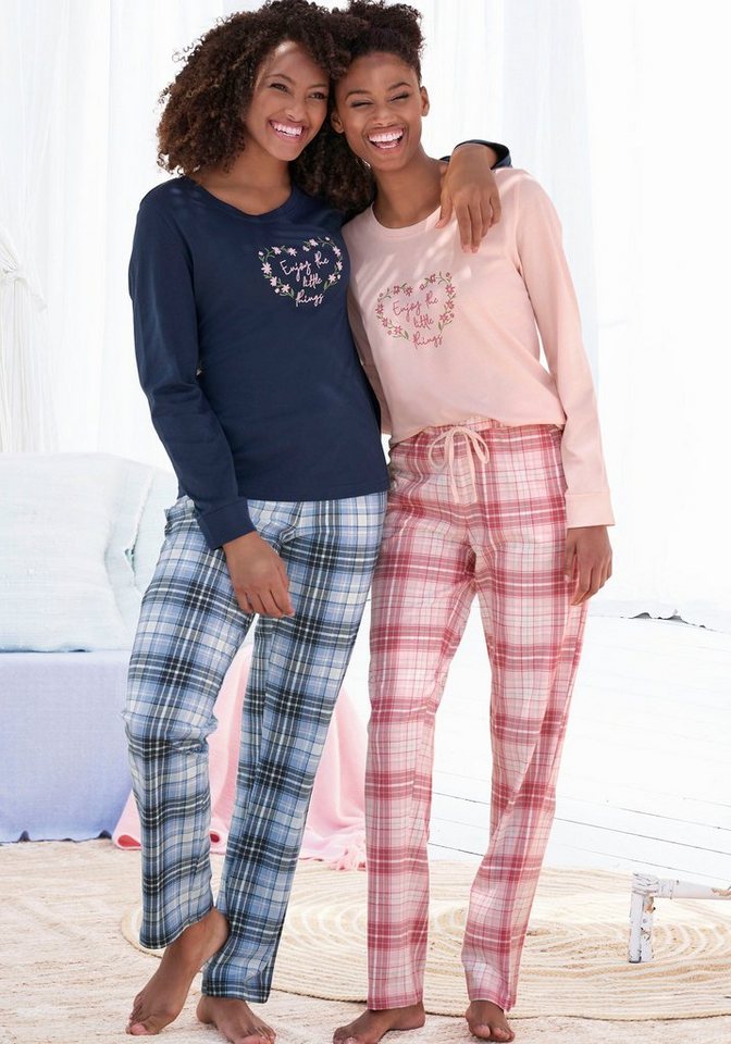 Vivance Dreams Pyjama (4 tlg., 2 Stück) mit Karo- und Blumendruck im Doppelpack von Vivance Dreams