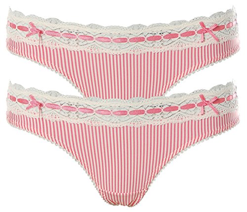 Vivance Damen String Slip Streifen Spitze (2er Pack) Rosa 40/42 von Vivance