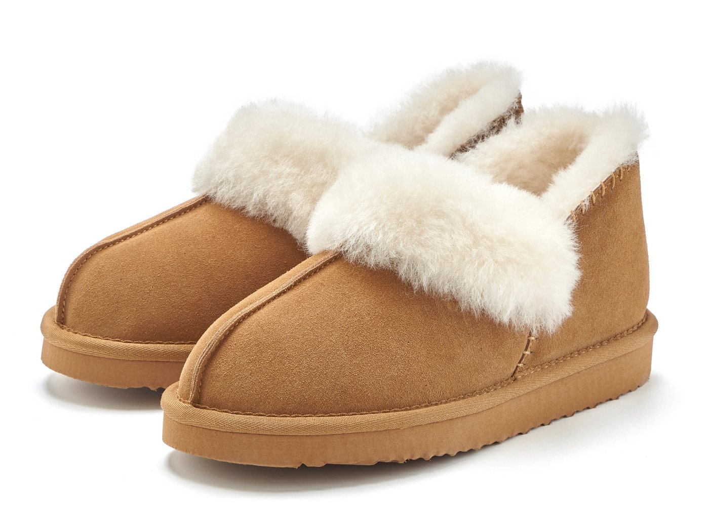 Vivance Plüsch Hausschuh, Pantolette, Pantoffel, Homeslippers Hausschuh mit kuscheligem Lammfell aus Leder von Vivance