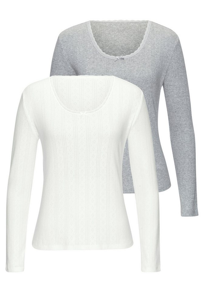 Vivance Langarmshirt (2er-Pack) aus weichem Pointelle-Strick mit Spitze von Vivance