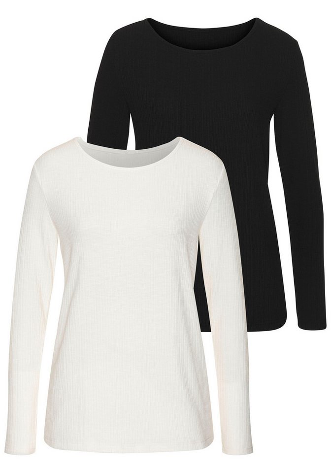 Vivance Langarmshirt mit modischer Rippstruktur (2er-Pack) aus weichfließender Qualität mit Viskose von Vivance
