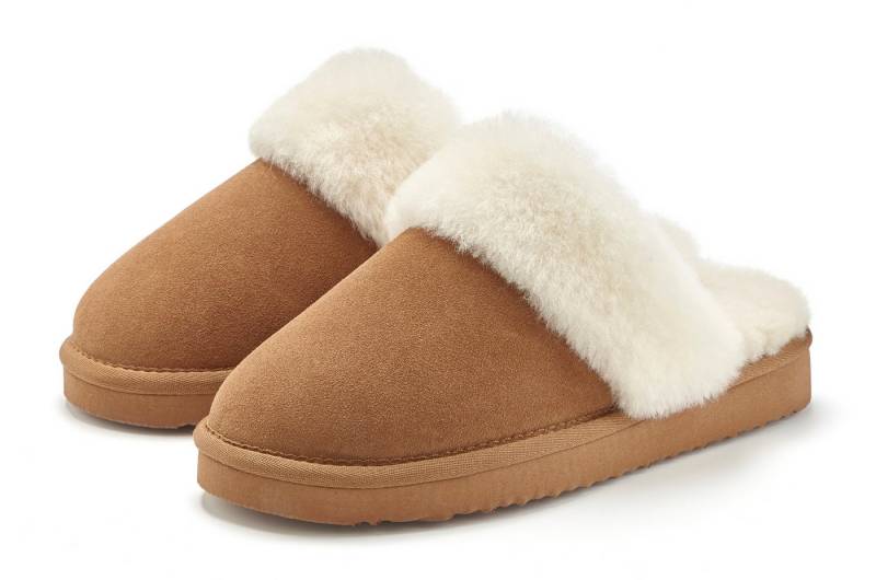 Vivance Pantoffeln, Clogs, Schlappen, Pantolette, Hausschuh mit kuscheligem Lammfell aus Leder von Vivance