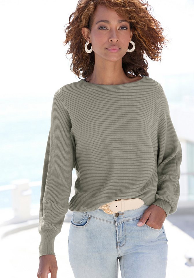 Vivance Strickpullover mit U-Boot-Ausschnitt, Fledermausärmel, Streifenoptik, Oversize von Vivance