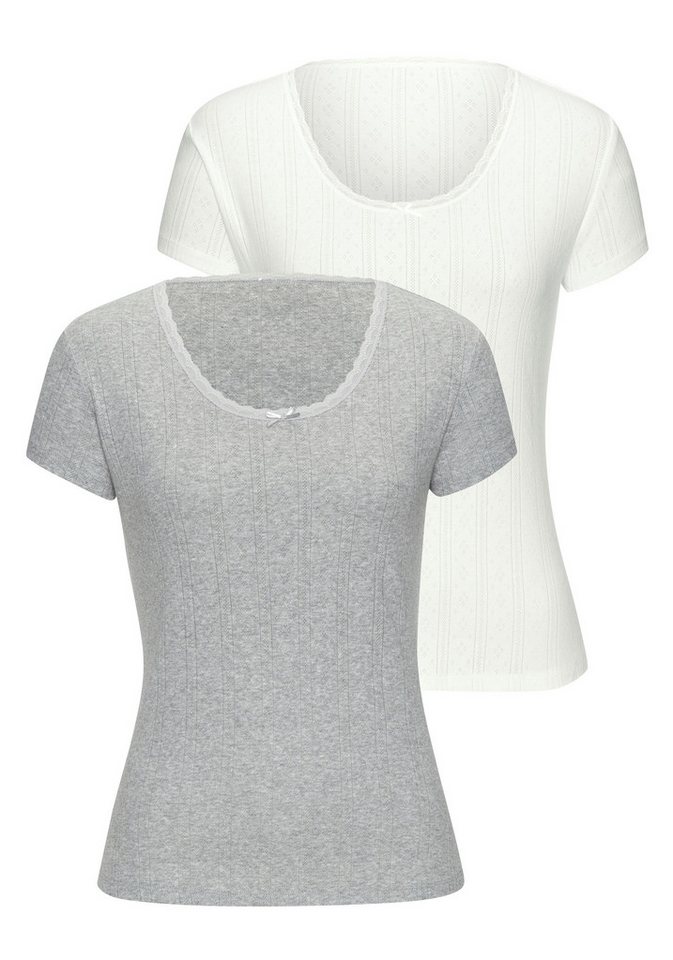 Vivance T-Shirt (2er-Pack) aus weichem Pointelle-Strick mit Spitze von Vivance