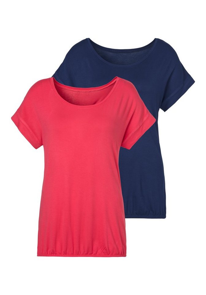 Vivance Kurzarmshirt mit Gummizug im Bund (2er-Pack) aus weichem Viskose-Stretch von Vivance