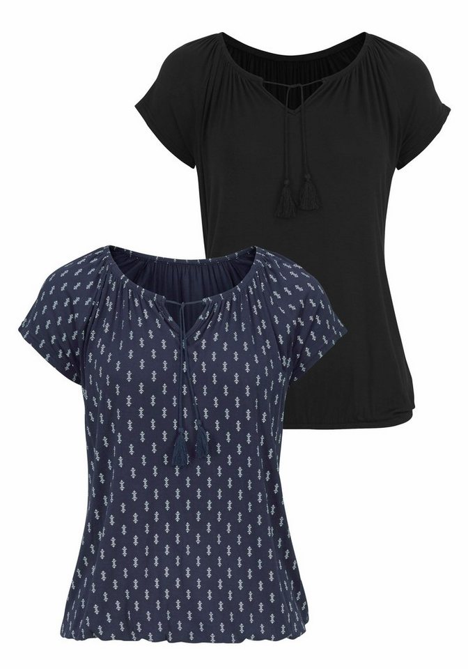 Vivance Kurzarmshirt mit leicht gerafftem Ausschnitt (2er-Pack) aus weichem Viskose-Stretch von Vivance