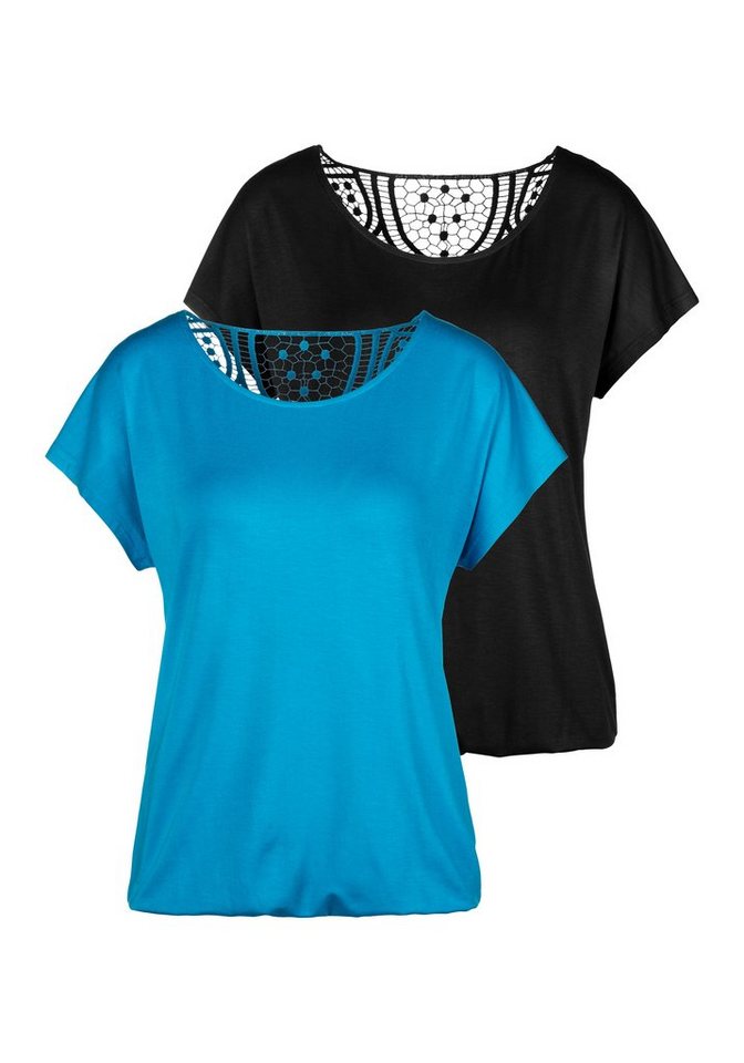 Vivance Kurzarmshirt mit Häkelspitze am Rücken (2er-Pack) aus weichem Viskose-Stretch von Vivance