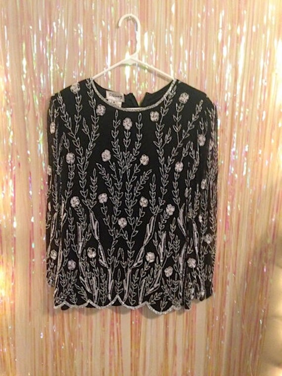 stenay Vintage Seide Perlen Schwarzen Weissen Top Bluse stenay Vintage Seide Perlen Schwarzen Weissen Top Bluse von VivasVintageEmporium