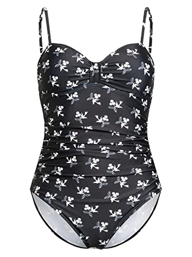 Vive Maria Pick The Cherry Damen Badeanzug schwarz Allover, herzförmiger Ausschnitt, floral, ohne Kragen, ohne Ärmel, Strandmode, Größe:XL von Vive Maria