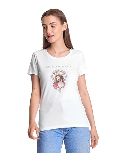 Vive Maria Thank God Jesus Damen T-Shirt, Organic Baumwolle Weiss, Größe L von Vive Maria