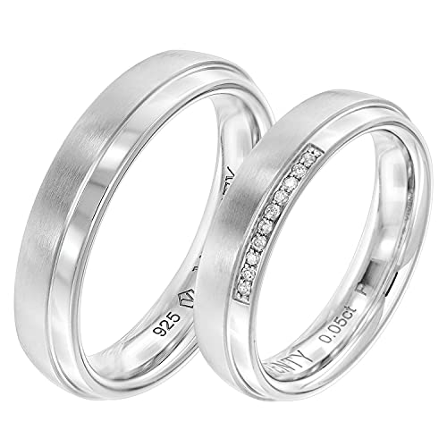 Viventy Partnerringe Paar 925 Silber Diamanten inklusive Wunsch-Gravur 8075 Damenring 56 & Herrenring 60 von Viventy