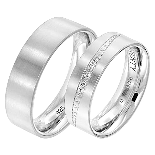Viventy Verlobungsring Paar 925 Silber Diamanten inklusive Wunsch-Gravur 8065 Damenring 54 & Herrenring 60 von Viventy