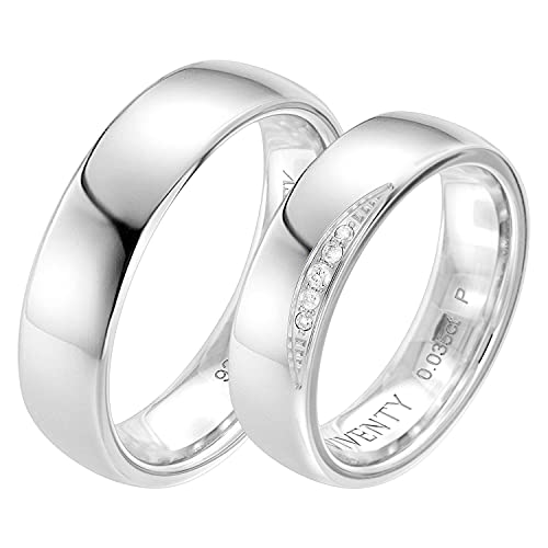 Viventy Verlobungsring Paar 925 Silber Diamanten inklusive Wunsch-Gravur 8119 Damenring 50 & Herrenring 60 von Viventy