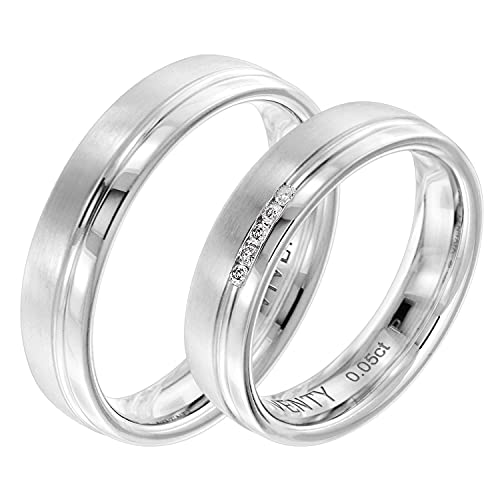 Viventy Verlobungsring Paar Silber 925 Diamant inklusive Wunsch-Gravur 8007 Damenring 58 & Herrenring 60 von Viventy