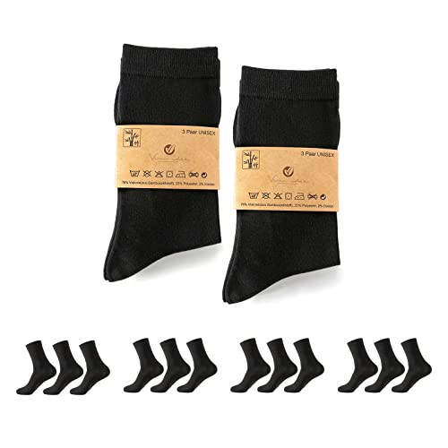 Vivi Idee® 12 Paar Premium Bambus Business Socken, schwarze Strümpfe Anzugsocken, Damen und Herren, anti Schweiß, atmungsaktive (47-50, regular, Schwarz) von Vivi Idee