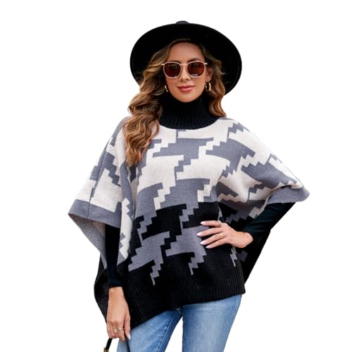 Vivi Idee® Damen Strickponcho mit Kragen, warme Schal Pullover Cardigan, angenehm weich und elastisch, für Winter Herbst Frühling, Einheitsgröße, DP2506 von Vivi Idee