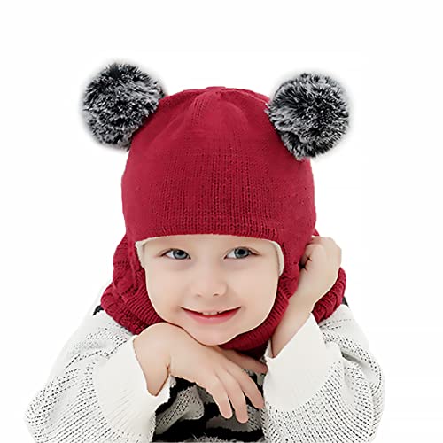 Vivi Idee® Kinder Schlupfmütze Schalmützen Sturmhaube Balaclava für Mädchen ab 3 Jahre Fleece Wollmütze Strickmütze Wintermütze Mädchen (Weinrot) von Vivi Idee