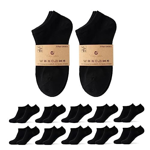 Vivi Idee 10/20 Paar Bambus Sneaker Socken Herren Damen, Füßlinge anti Schweiß, atmungsaktive 35-38,39-42,43-46,47-50 (39_42, Schwarz 10 Paar) von Vivi Idee