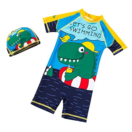 Vivi Idee Kinder Badeanzug Jungen 1-8 Jahre UPF 50+ UV Schutz Bademode Set Einteiler, Krokodil Schwimmanzug Kurzarm mit Badekappe für Wassersport (98/104) von Vivi Idee