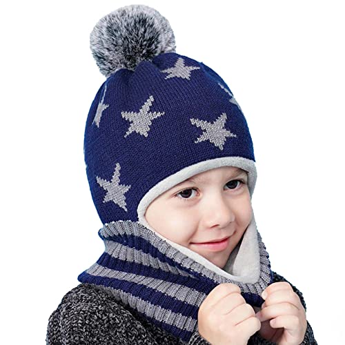 Vivi Idee Kinder Schlupfmütze Schalmützen Sturmhaube Balaclava für Kinder ab 4 Jahre Fleece Wollmütze Strickmütze Wintermütze Jungen in blau von Vivi Idee
