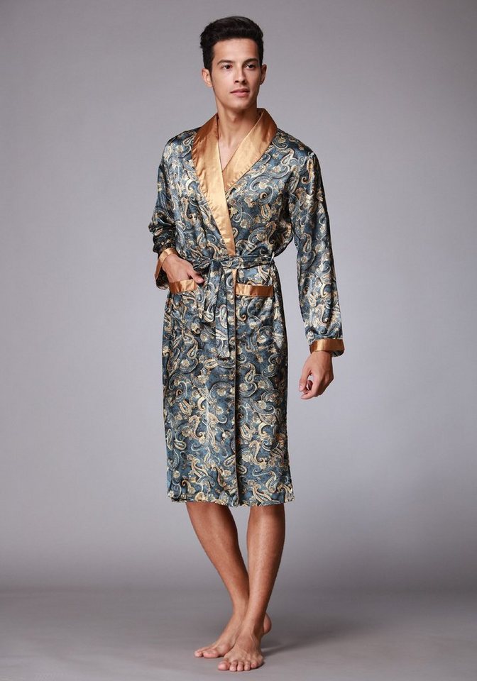 Vivi Idee Morgenmantel Herren Schlafmantel Bademantel kimono lang leicht satin Sauna von Vivi Idee