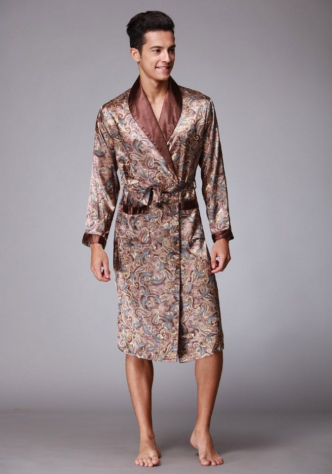 Vivi Idee Morgenmantel Herren Schlafmantel Bademantel kimono lang leicht satin Sauna von Vivi Idee