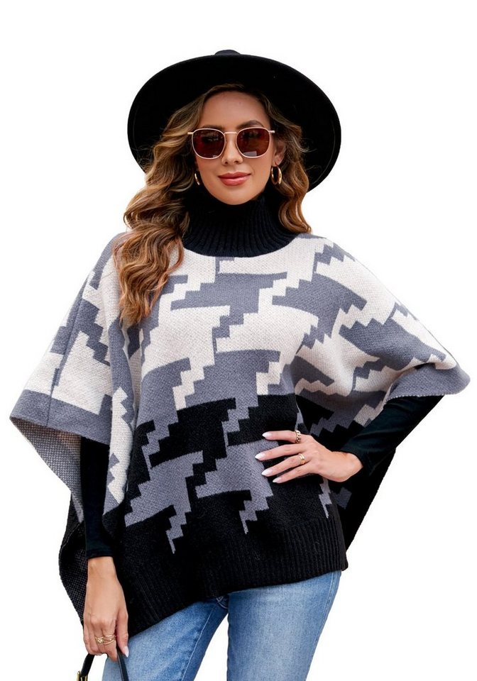 Vivi Idee Strickponcho Damen Strickponcho mit Kragen, Winter warme Schal Pullover angenehm weich und elastisch, Einheitsgröße von Vivi Idee