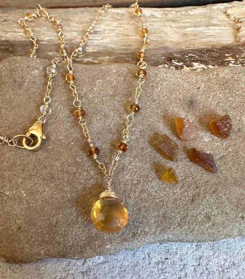 Citrin Edelstein Gold Handgemachte Anhänger Halskette von VivianRDesigns