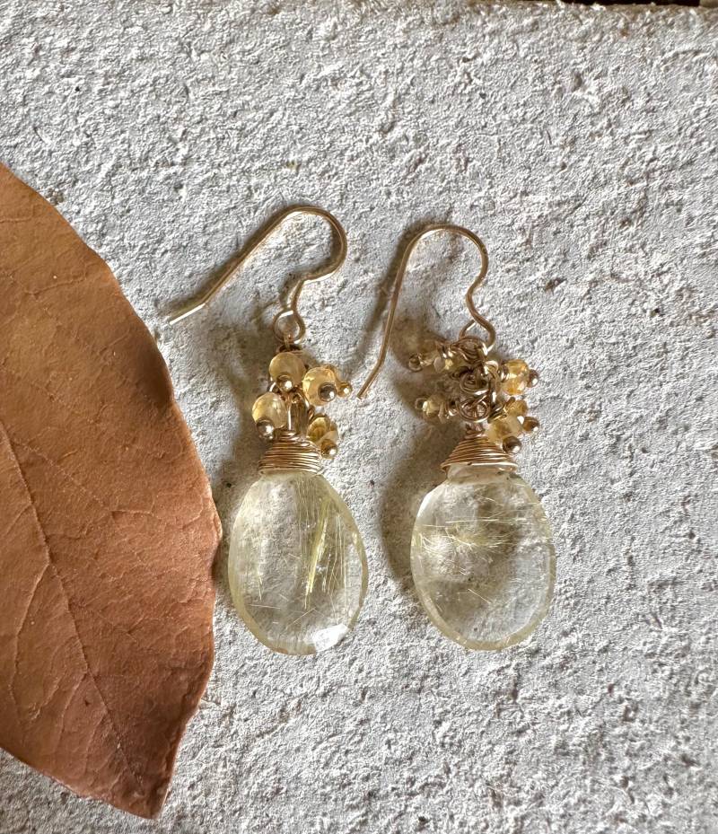 Citrin Und Rutilquarz Edelstein Gold Handgemachte Ohrhänger von VivianRDesigns