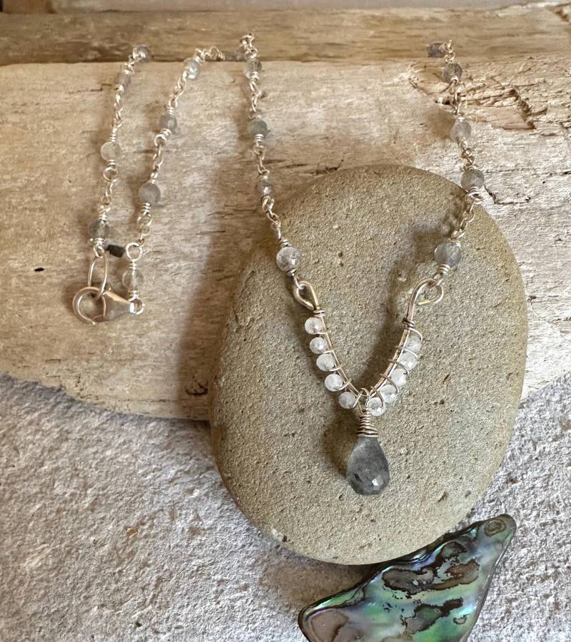 Labradorit Und Mondstein Edelstein Silber Handgefertigte Anhänger Halskette von VivianRDesigns