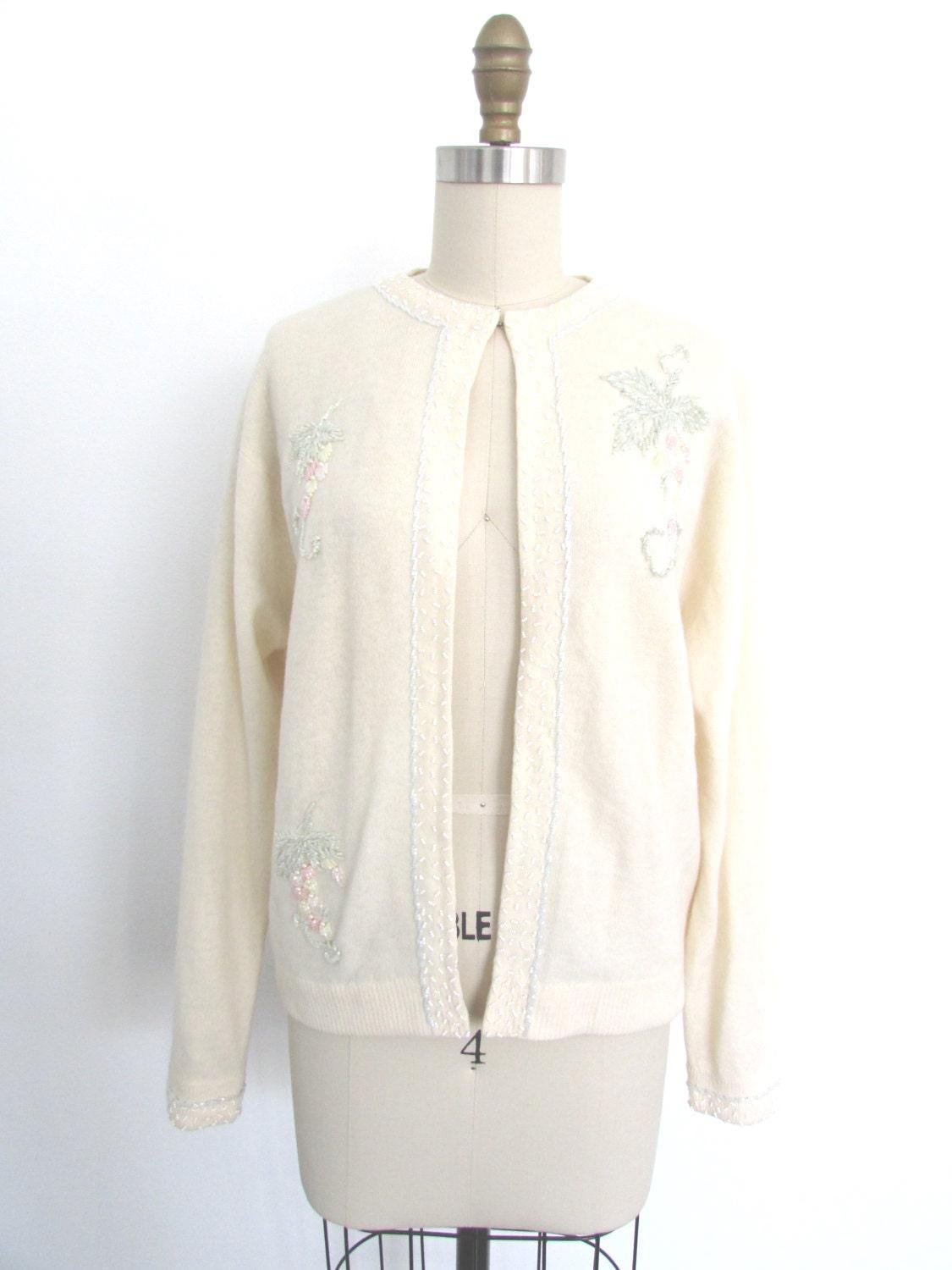 50Er Jahre Creme Floraler Pullover - Vintage 50S Angora Weihnachtsgeschenk Für Sie von VivianVintage8