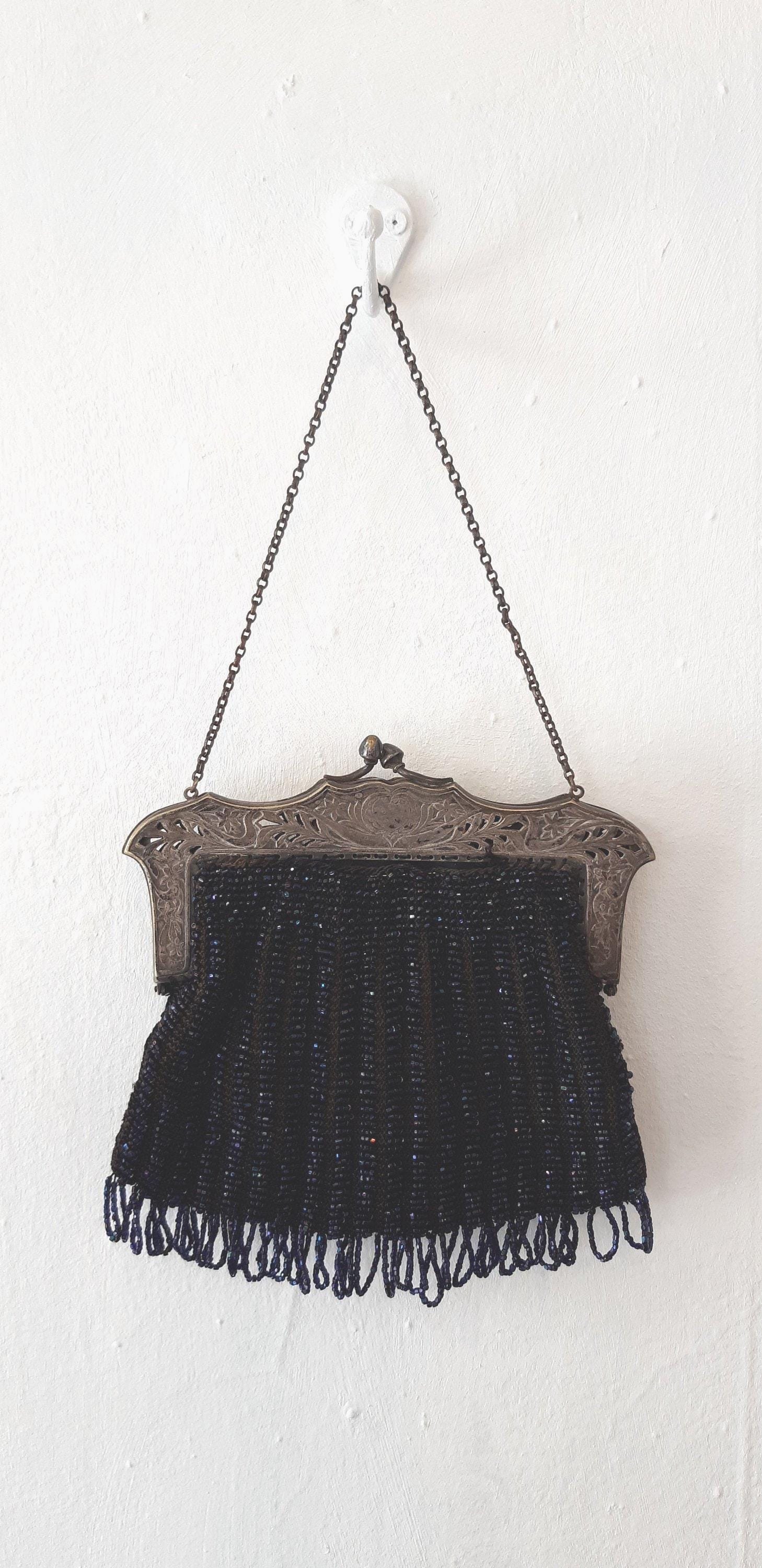 Jugendstil Tasche - Antike Abendtasche Mit Nachtblauen Perlen in Deutschsilber 1910Er Jahre von VivianVintage8