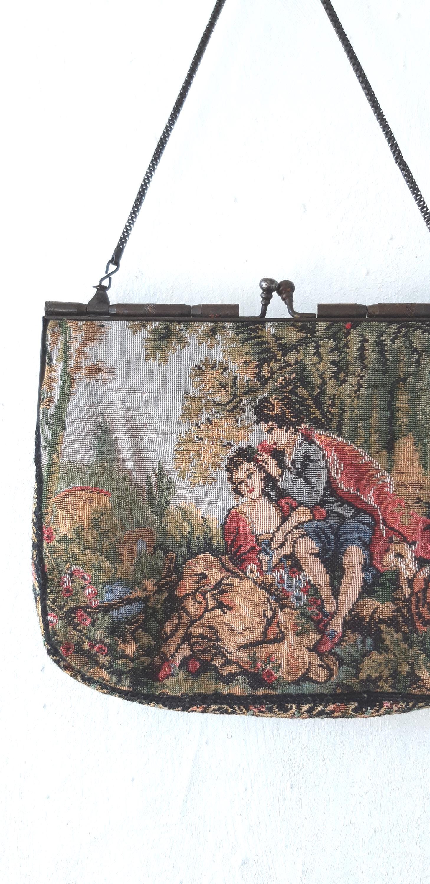 Vintage 1940S Gobelin Tasche Barocke Metalltasche Mit Kette von VivianVintage8