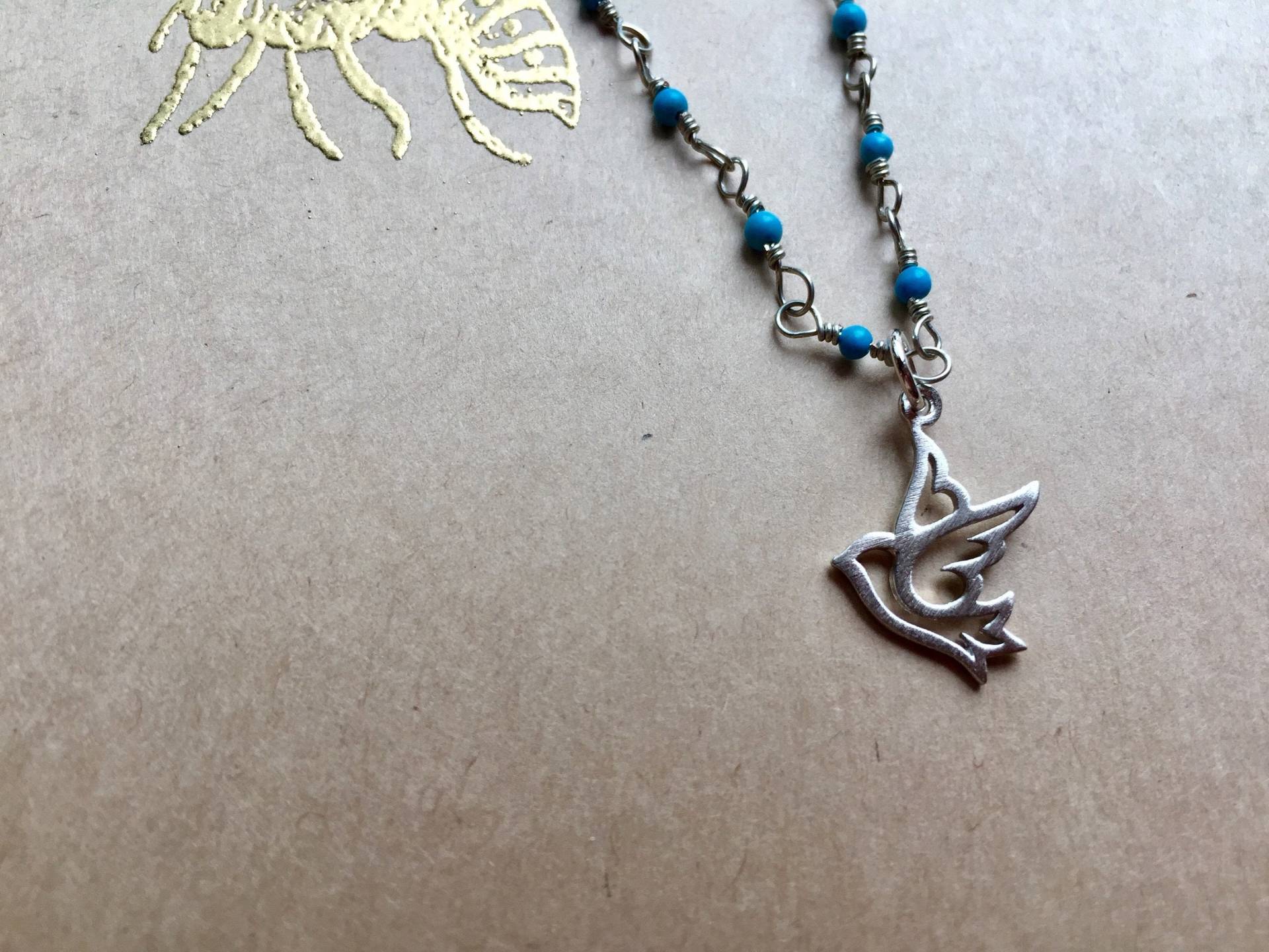 Türkis Halskette Mit Silber Vogel von VivianaLeonor