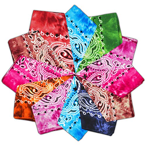 Vivibel Bandana Kopftuch Baumwolle,12er Paisley Bandana Halstuch 55 x 55 cm Kopftuch Armtuch Mischfarben Haar, Hals, Kopf Schal Nickituch Vierecktuch von Vivibel