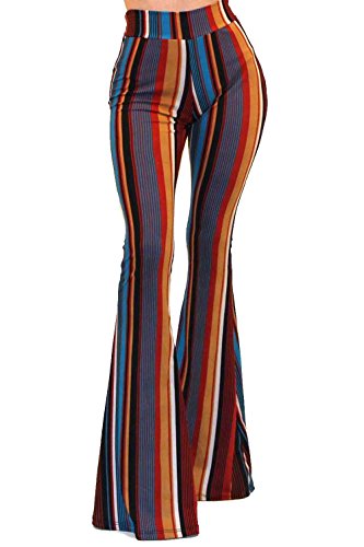Vivicastle Damen USA Boho Comfy Stretchy Bell Bottom Flare Pants, Mehrfarbig, M von Vivicastle