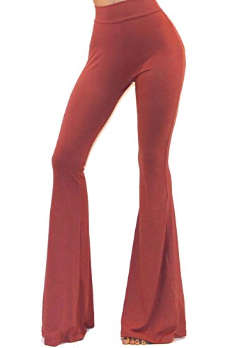 Vivicastle Damen USA Boho Solid Hippie Weites Bein Ausgestellte Bell Bottom Hose, Malvenfarben, M von Vivicastle