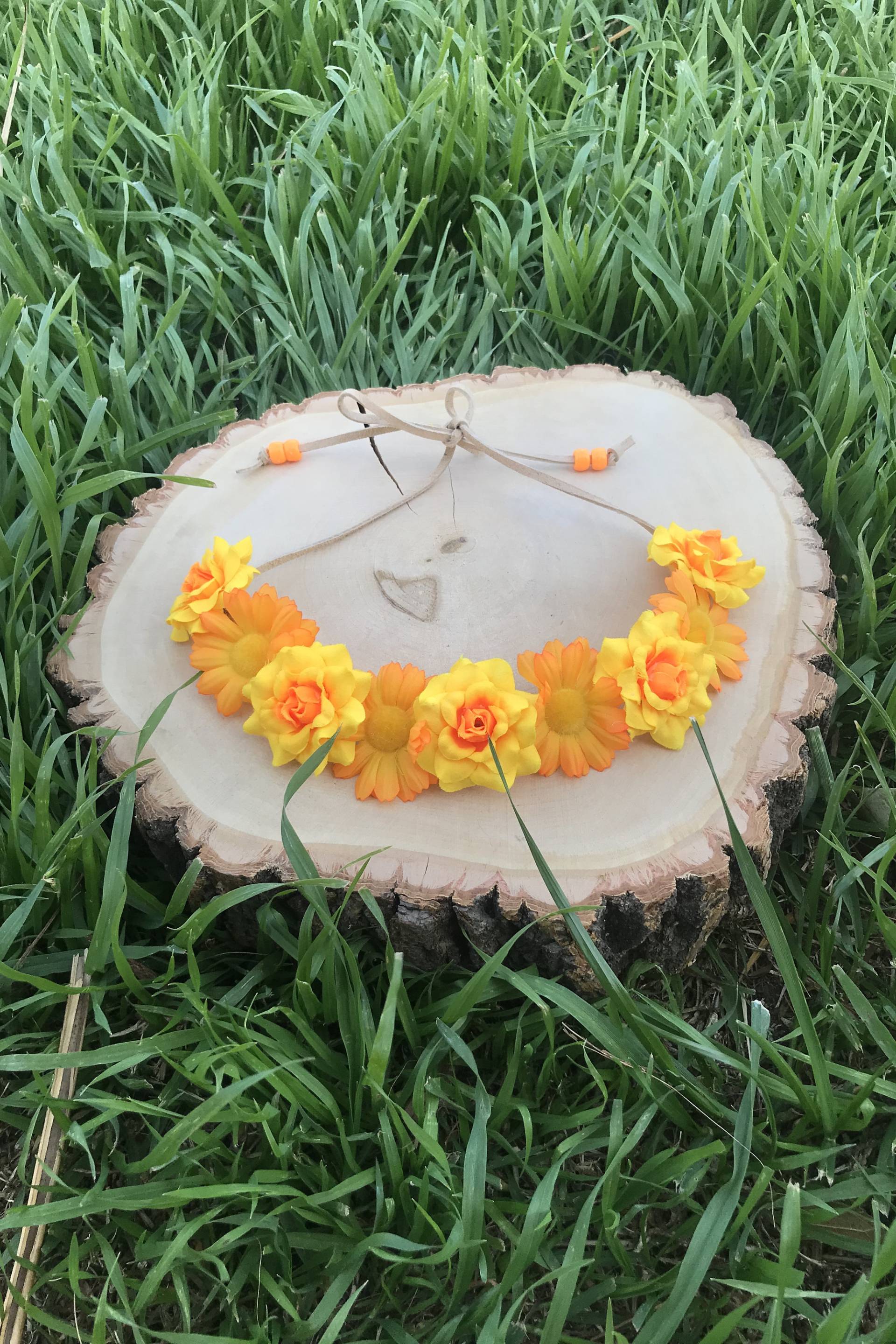 Gelb Orange Daisy Rose Stirnband - Bernstein Blumen Leder Musik Festivals Raves Plur von VividBloom