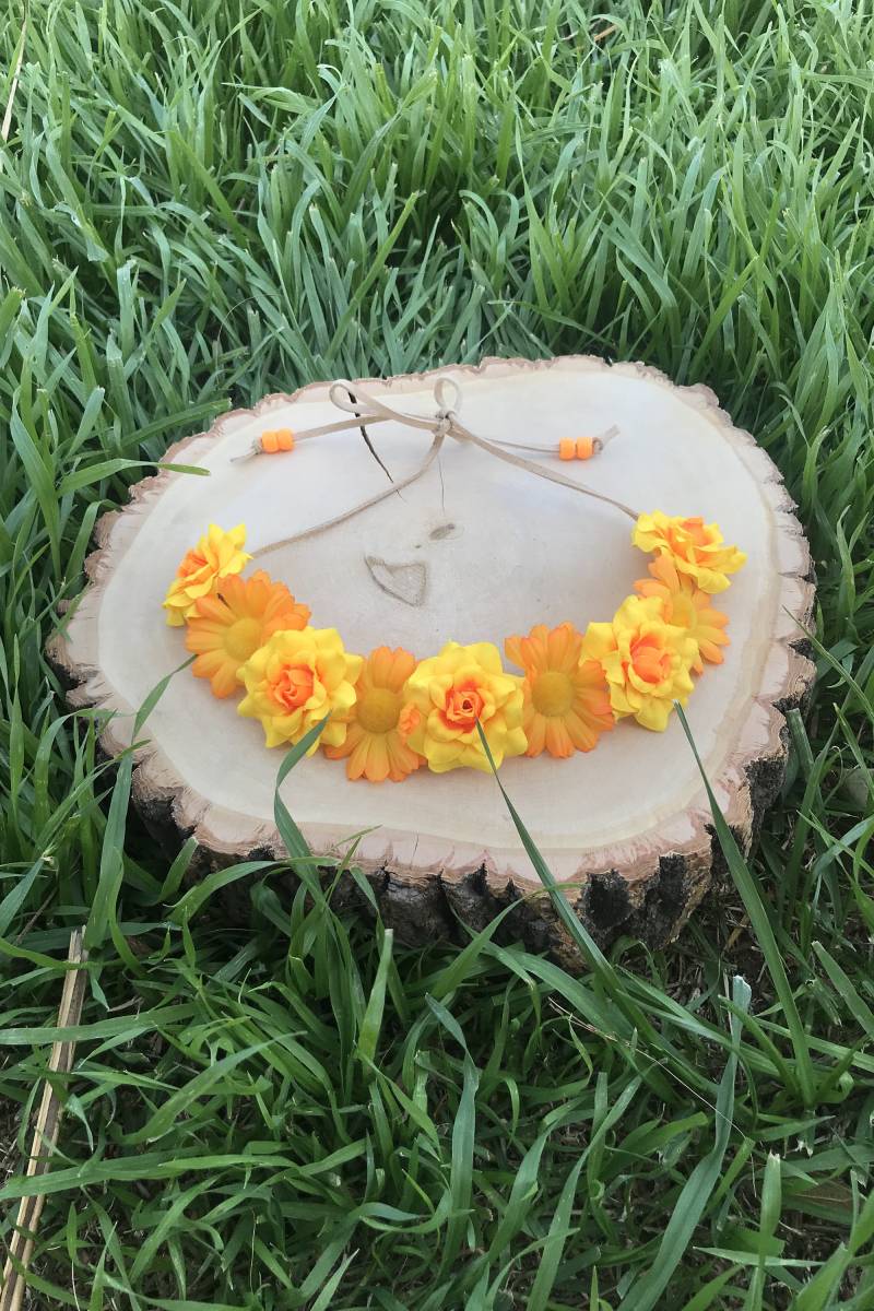 Gelb Orange Daisy Rose Stirnband - Bernstein Blumen Leder Musik Festivals Raves Plur von VividBloom