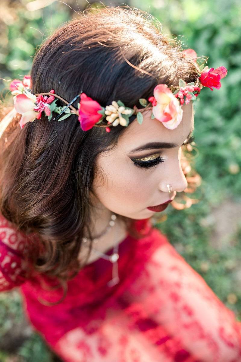 Rot Gelbe Rosenblütenkrone - Blumen Haarband Halo Haarkranz Tiara Blumenmädchen Junggesellinnenabzeichen Hochzeit Braut von VividBloom