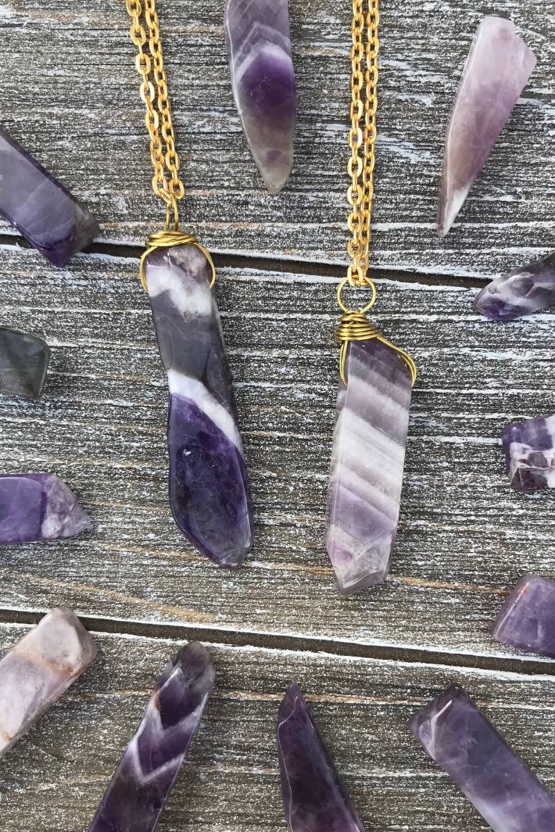 Wire Wrapped Amethyst Quarz Edelstein Halskette - Lila Kristall Stein Schmuck Heilsteine Boho I1133 von VividBloom