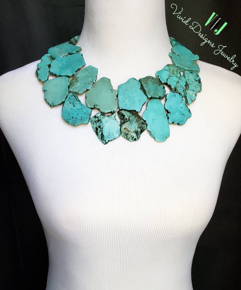 Black Freitag- Meme Türkis Bib Statement Halskette - Stein Boho Blauer Geschenk Für Sie Southwestern von VividDesignsJewelry