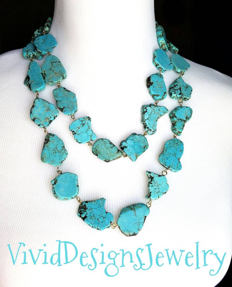 Doppelstrang Türkis Statement Halsketten Set - Schmuck Stein Halskette Doppelstrang Türkis Statement Halsketten Set - Schmuck Stein Halskette von VividDesignsJewelry