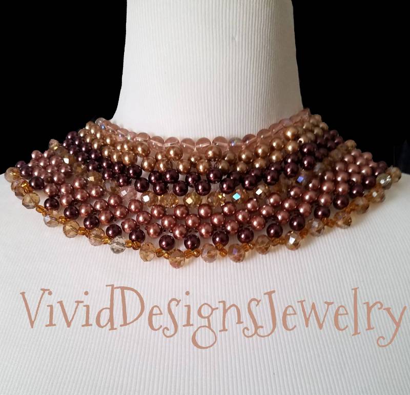 Layered Kristall Und Perle Briolette Bib Statement Halskette Gold Braun Bubble Layered Kristall Und Perle Briolette Bib Statement Halskette Gold Braun Bubble von VividDesignsJewelry